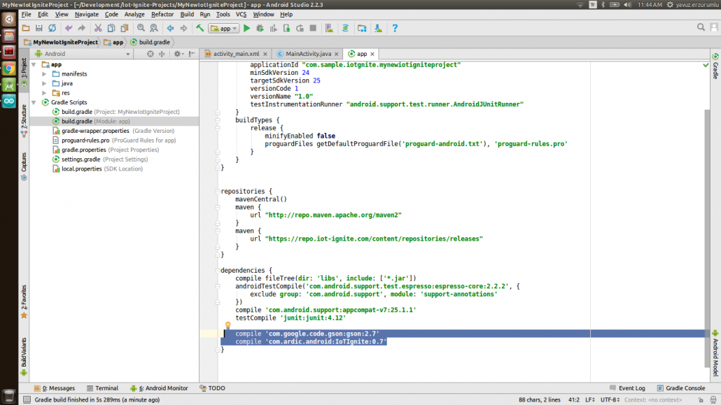 IoT-Ignite Project in Android Studio: Setting up Dependencies Window