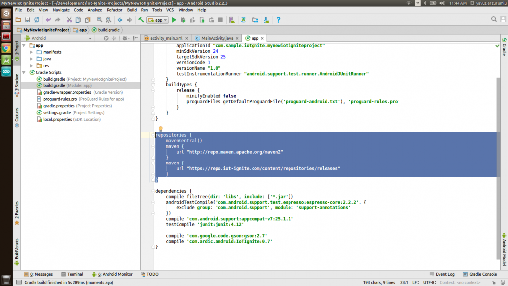 IoT-Ignite Project in Android Studio: Setting Up Repositories Window