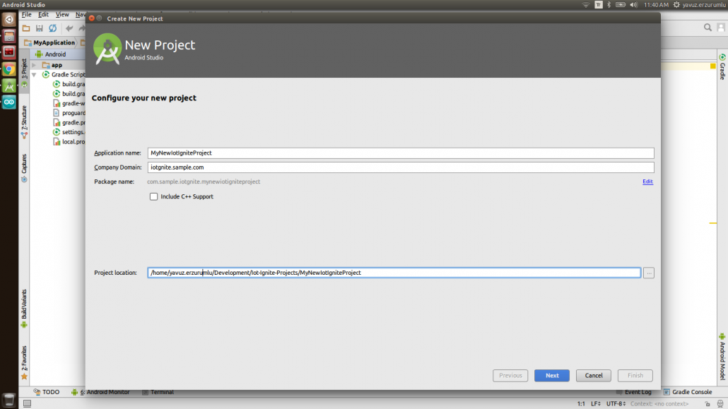 IoT-Ignite Project in Android Studio: Create New Project - Configure your new project Window