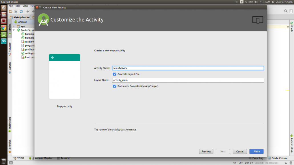 IoT-Ignite Project in Android Studio: Create New Project - Customize the Activity Window