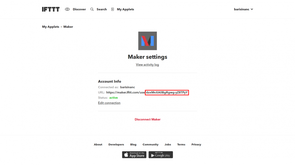 Rule Actions Using External Services > IFTTT Maker Settings